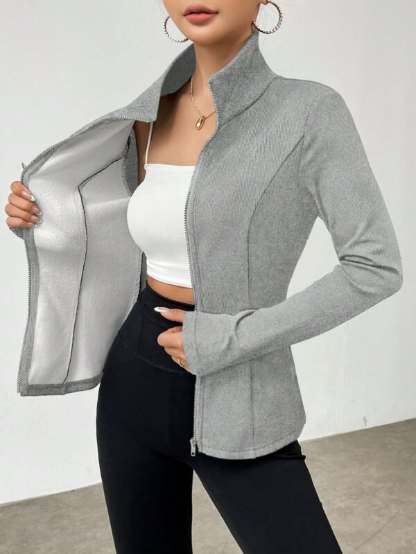 LL-mon5 Solid Color Casual Slim Fit Thermal Lined Jacket, Autumn/Winter Light Grey - Image 4