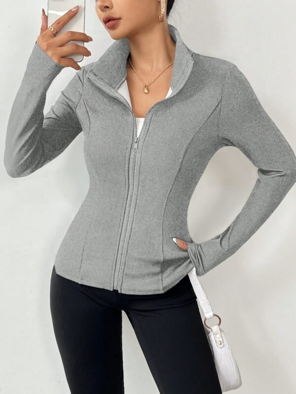 LL-mon5 Solid Color Casual Slim Fit Thermal Lined Jacket, Autumn/Winter Light Grey - Image 5